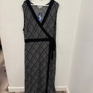 NWT Meri Skye Faux Wrap Dress Womens 4X Black White Geometric